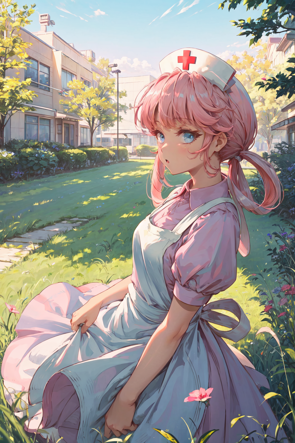 00864-158122279-masterpiece,best quality,1girl,nurse joy,hair rings,bangs,pink hair,blue eyes,nurse cap,pink collared dress,apron,_o,looking to.png